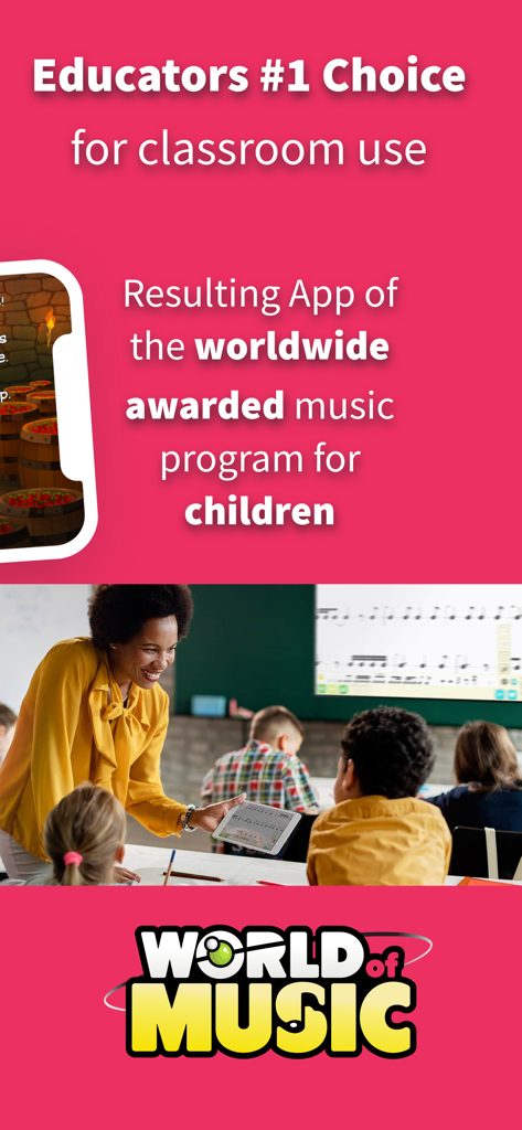 Learn recorder: Flute Master - Eine Lehrerin demonstriert die Flute Master Blockflöten-App vor Schülern im Klassenzimmer.