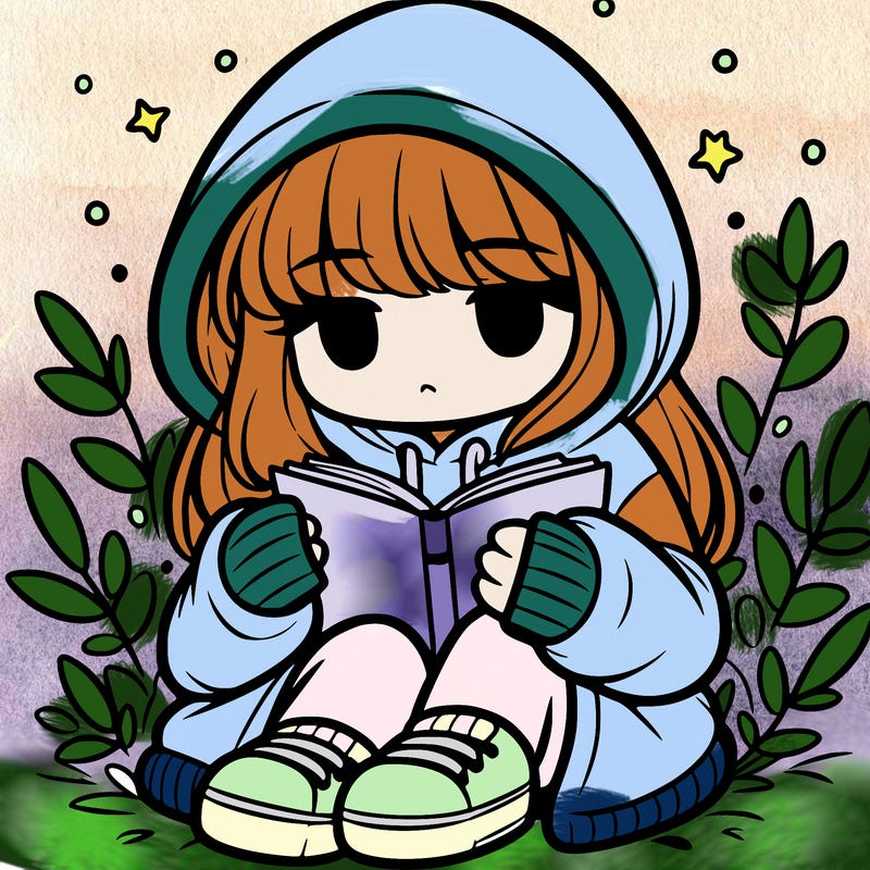 girl in oversized hoodie reading a book