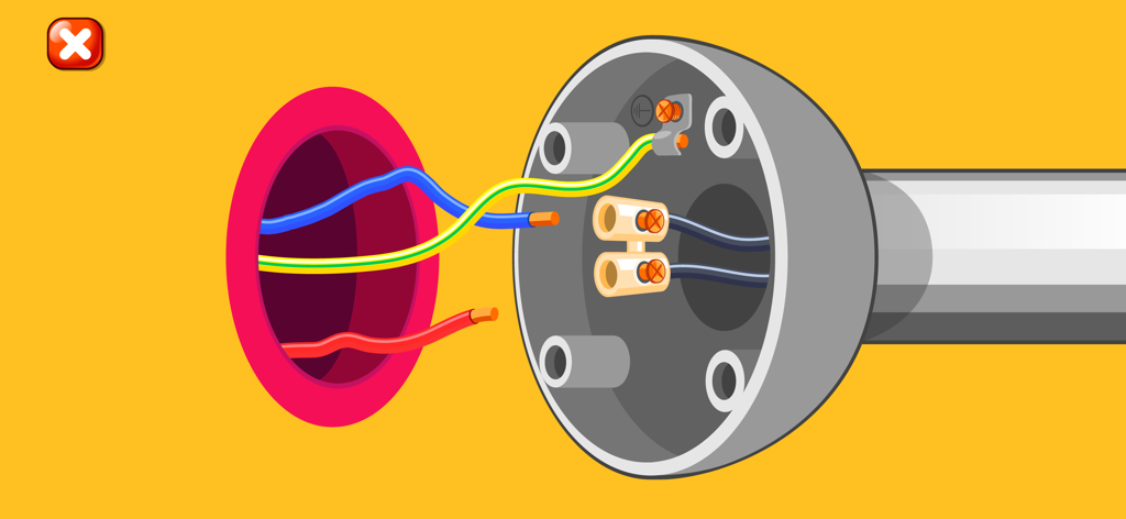Builder Game - Craft & Paint - 色付きの電線を照明器具に接続する様子を描いた子供用ミニゲームの画面。