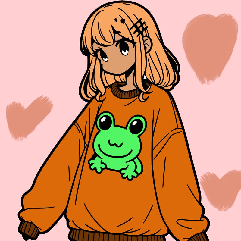 girl wearing frogging sweatshirt