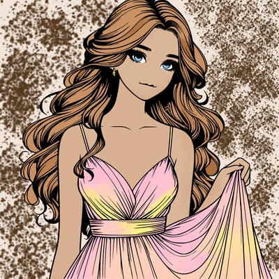 realistic girl in flowy silky prom dress