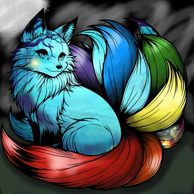 realistic detailed 9 tailed anime fox