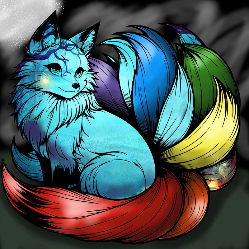 realistic detailed 9 tailed anime fox