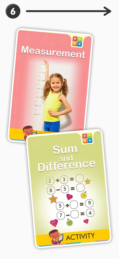 Measurement and math problem activity screens for kids.