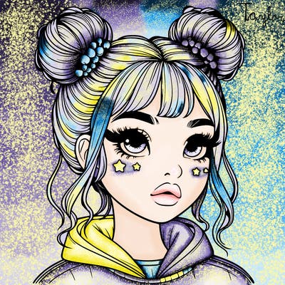 realistic girl with space buns
