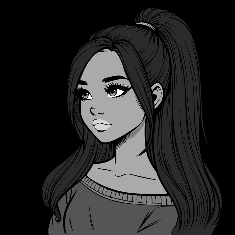 realistic girl with a high ponytail