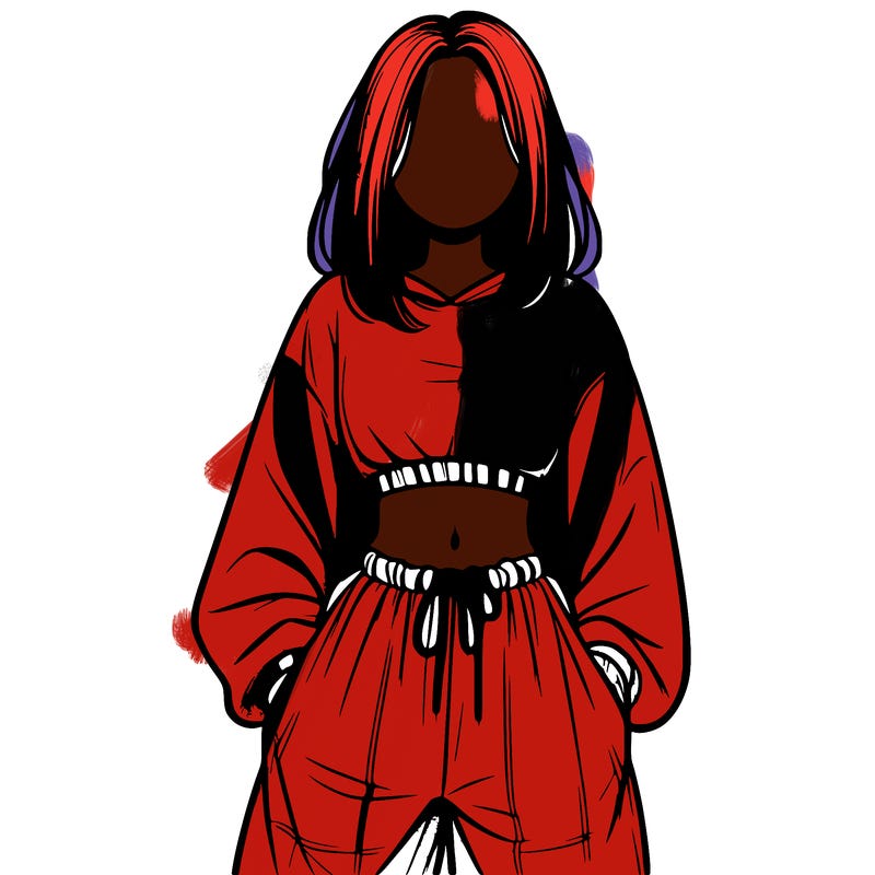 realistic girl faceless with baggy pants and a crop top