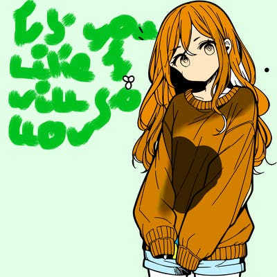 manga teen girl  in a sweater and baggy pants