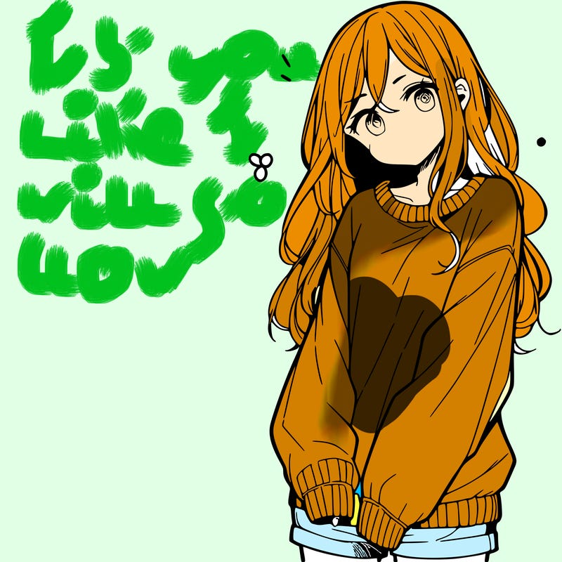 manga teen girl  in a sweater and baggy pants