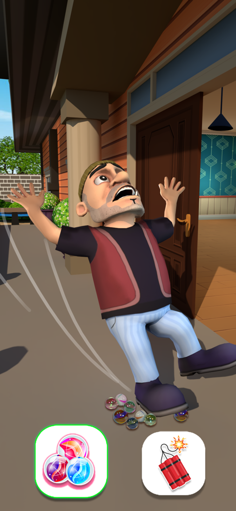 Save The House - A burglar falling after slipping on marbles in a home defense puzzle game