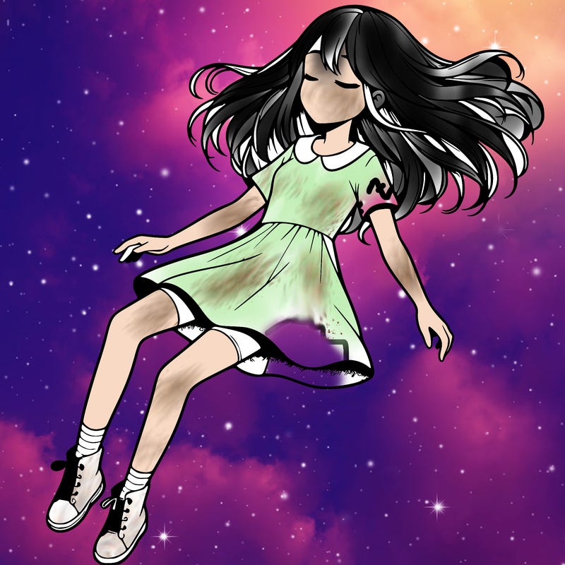 realistic girl floating