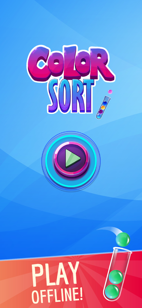 Ball Sort Color Sort Puzzle title screen with play button and play offline text