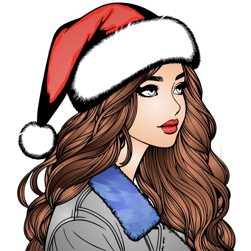 realistic girl in santa hat
