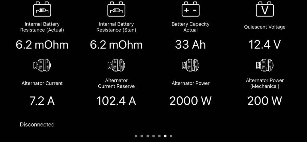 VAG Virtual Cockpit ELM327 OBD - Real-time battery and alternator diagnostic data on the VAG Virtual Cockpit app dashboard