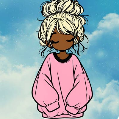 girl with baggy sweatshirt and messy bun