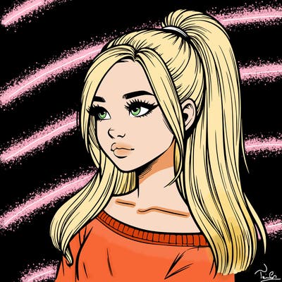 realistic girl with a high ponytail