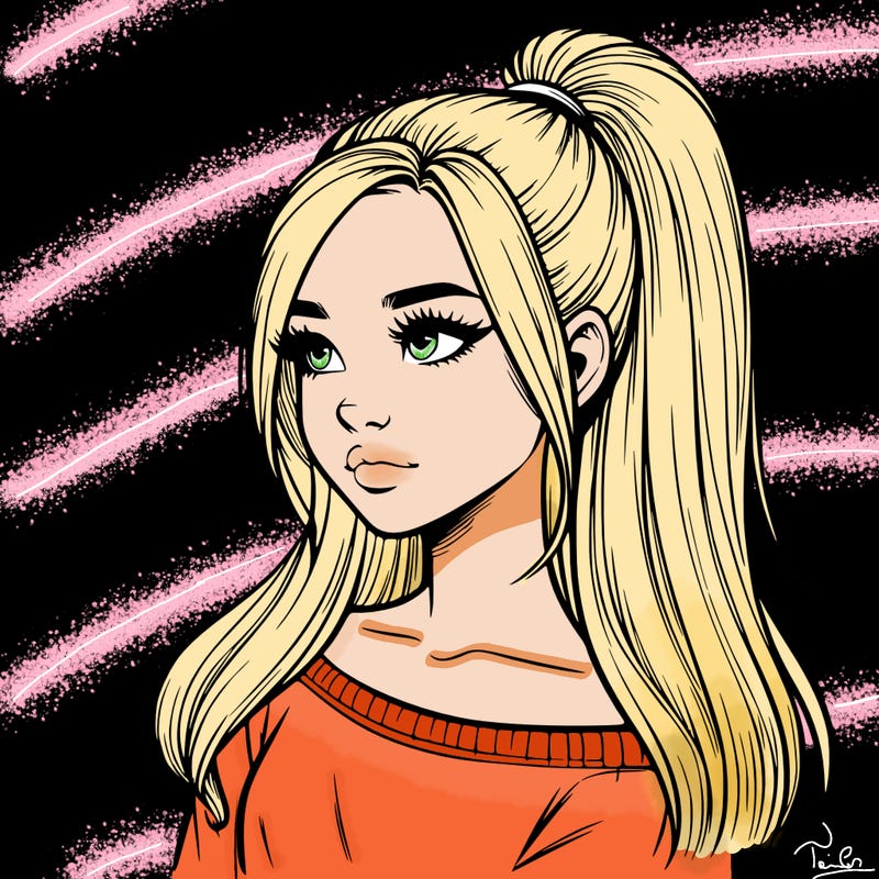 realistic girl with a high ponytail