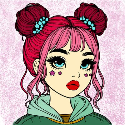 realistic girl with space buns