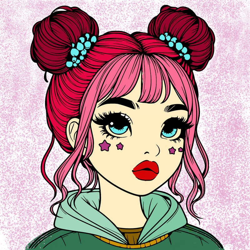 realistic girl with space buns