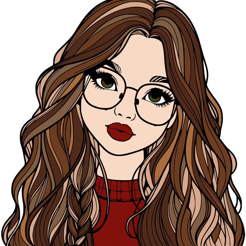 girl with long hair and freckles and glasses realistic