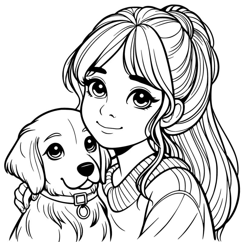 a realistic girl with realistic dog