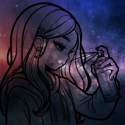 a realistic girl spray painting