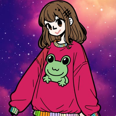 girl wearing frogging sweatshirt