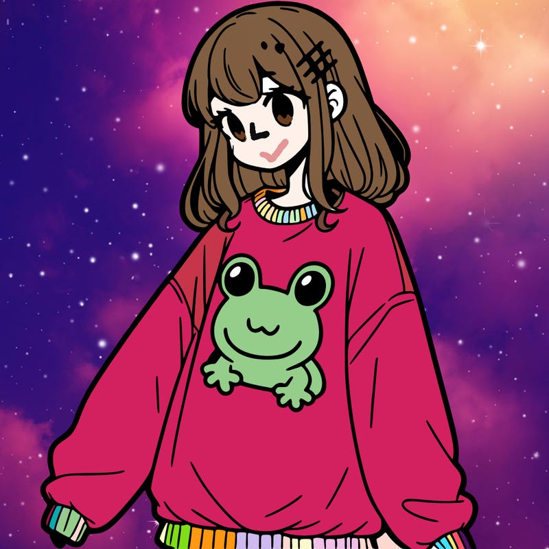 girl wearing frogging sweatshirt