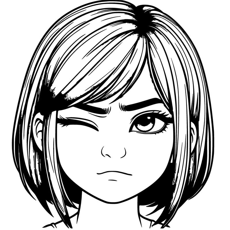 realistic girl with squinting eyes