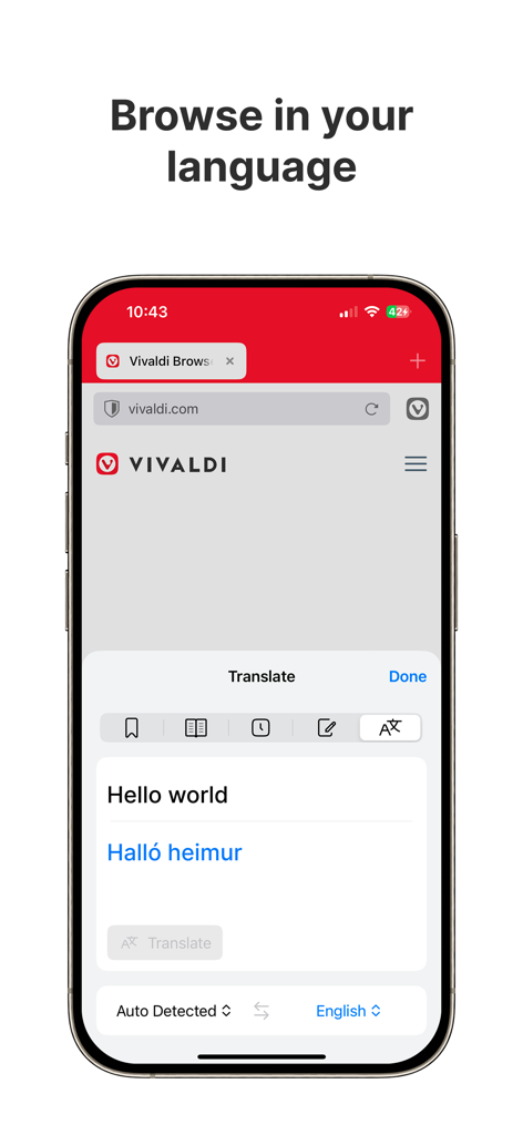 Vivaldi Powerful Web Browser - Vivaldi browser translation feature on iPhone
