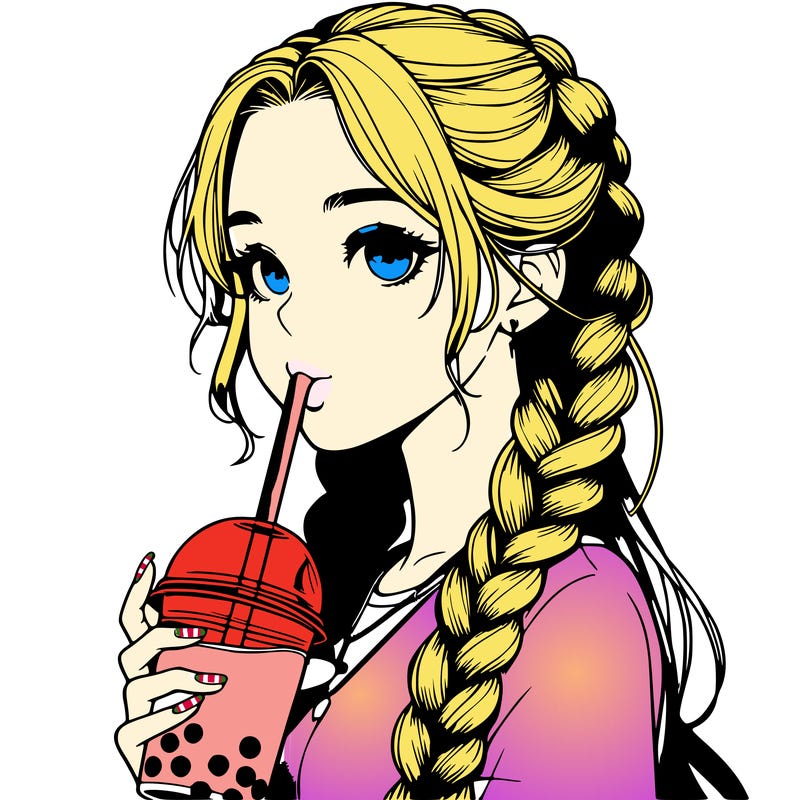 realistic girl with braided hair drinking boba