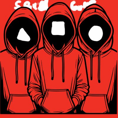 3 faceless people in  hoodies