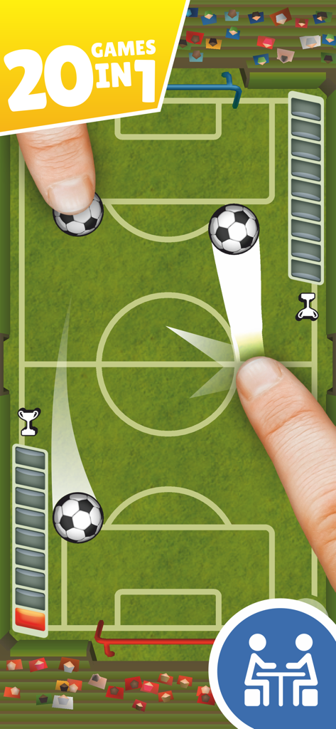 Finger Fights: 2 player games - Dos jugadores jugando un minijuego de fútbol de dedos en una pantalla en la aplicación Finger Fights