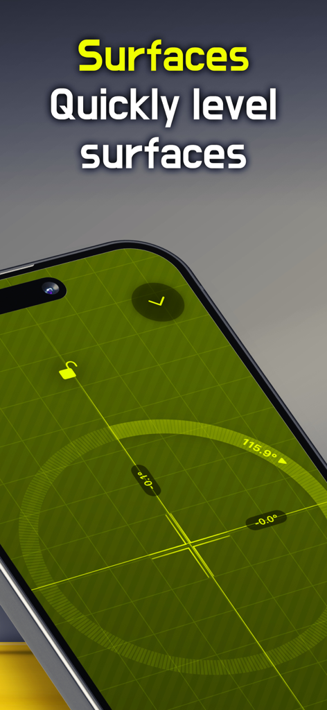 Bubble Level: AR, Angle Finder - Interfaz de nivel de burbuja digital en un smartphone para nivelar rápidamente superficies