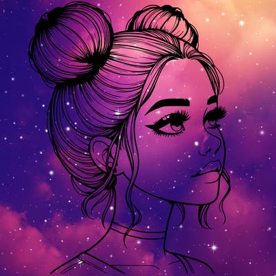 realistic girl with buns on the top of her head