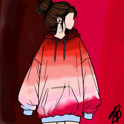 realistic girl with a oversized sweatshirt on and a bun