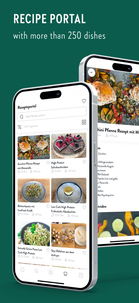 LiveFresh app recipe portal with over 250 healthy dishes