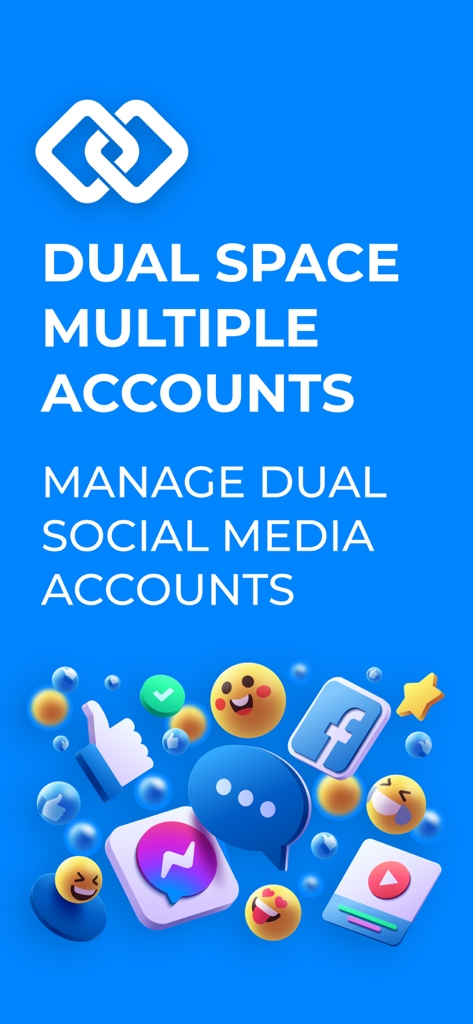 Interface de l'application Dual Space montrant la capacité de gérer plusieurs comptes de médias sociaux comme Facebook et Messenger sur un seul appareil