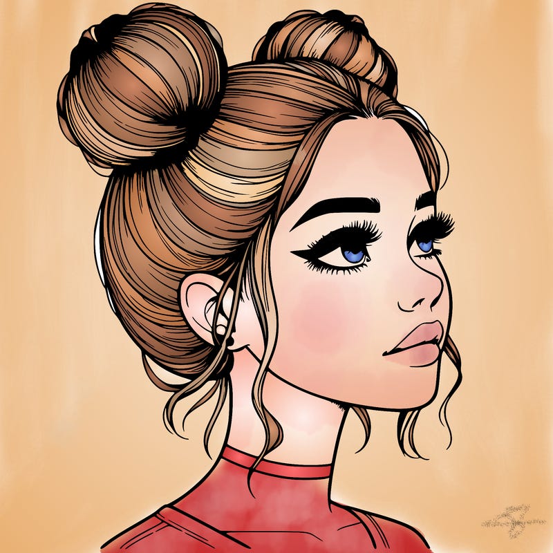realistic girl with buns on the top of her head