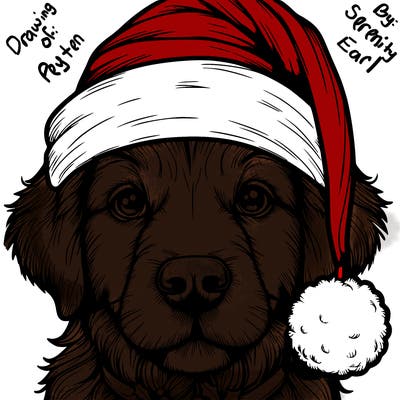 realistic dog with a christmas hat