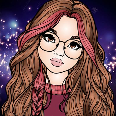 girl with long hair and freckles and glasses realistic