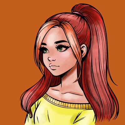 realistic girl with a high ponytail