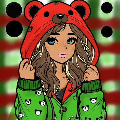 realistic girl in a animal pjs hoodie