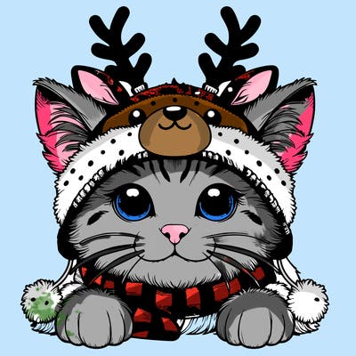 realistic cat wearing a wearing a rain deer head band