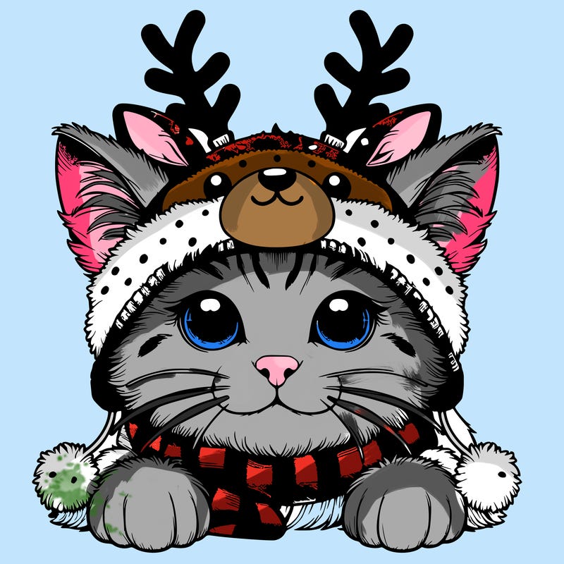 realistic cat wearing a wearing a rain deer head band