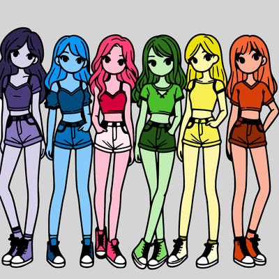 a group of girls wearing crop tops and shorts