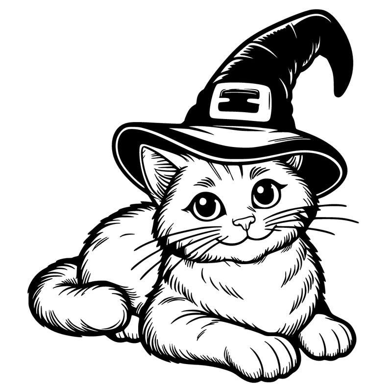 realistic cat with a witch hat on