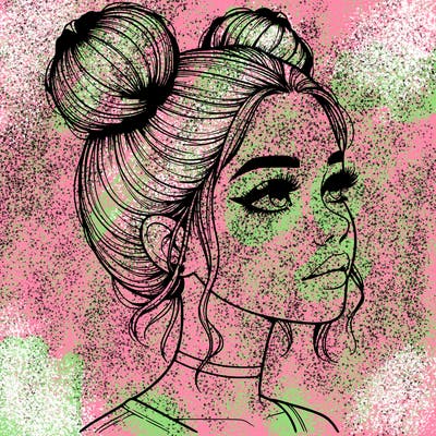 realistic girl with buns on the top of her head