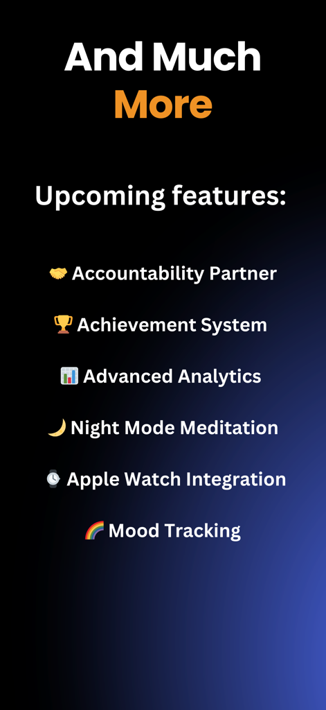 QuitHub - Quit Porn Now - Una lista de próximas funciones para la aplicación QuitHub que incluye Compañero de Rendición de Cuentas, Sistema de Logros, Analíticas Avanzadas y Seguimiento del Estado de Ánimo.