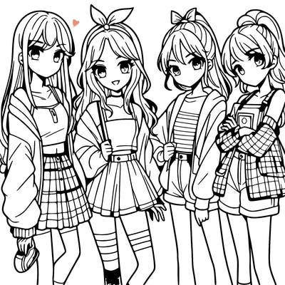 teen manga girls group of 4